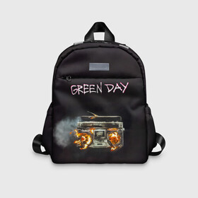 Детский рюкзак 3D с принтом Green Day магнитофон в огне в Тюмени, 100% полиэстер | лямки с регулируемой длиной, сверху петелька, чтобы рюкзак можно было повесить на вешалку. Основное отделение закрывается на молнию, как и внешний карман. Внутри дополнительный карман. По бокам два дополнительных кармашка | Тематика изображения на принте: american idiot | green day | альтернативный | билли джо армстронг | грин дей | группа | зелёный день | майк дёрнт | музыка | панк | поп | поппанк | рок | тре кул
