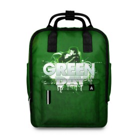 Женский рюкзак 3D с принтом Зелень Green Day в Тюмени, 100% полиэстер | лямки с регулируемой длиной, сверху ручки, чтобы рюкзак нести как сумку. Основное отделение закрывается на молнию, как и внешний карман. Внутри два дополнительных кармана, один из которых закрывается на молнию. По бокам два дополнительных кармашка, куда поместится маленькая бутылочка
 | american idiot | green day | альтернативный | билли джо армстронг | грин дей | группа | зелёный день | майк дёрнт | музыка | панк | поп | поппанк | поцелуй | рок | тре кул