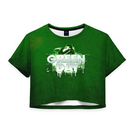 Женская футболка 3D укороченная с принтом Зелень Green Day в Тюмени, 100% полиэстер | круглая горловина, длина футболки до линии талии, рукава с отворотами | american idiot | green day | альтернативный | билли джо армстронг | грин дей | группа | зелёный день | майк дёрнт | музыка | панк | поп | поппанк | поцелуй | рок | тре кул
