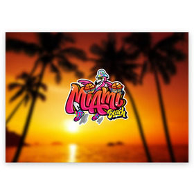 Поздравительная открытка с принтом Miami Beach в Тюмени, 100% бумага | плотность бумаги 280 г/м2, матовая, на обратной стороне линовка и место для марки
 | Тематика изображения на принте: закат | майами | пейзаж | пляж | солнце