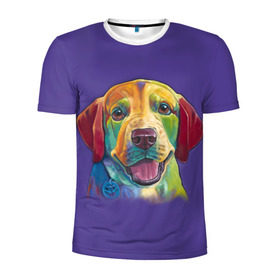 Мужская футболка 3D спортивная с принтом Лабрадор в Тюмени, 100% полиэстер с улучшенными характеристиками | приталенный силуэт, круглая горловина, широкие плечи, сужается к линии бедра | Тематика изображения на принте: друг | животное | зверь | лабрадор | ретривер | собака | щенок