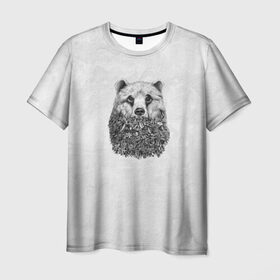 Мужская футболка 3D с принтом Лесной Медведь в Тюмени, 100% полиэфир | прямой крой, круглый вырез горловины, длина до линии бедер | грибы | деревья | лес | лето | листья | мишка | осень | серый | хвоя | цветы | шишки | ягоды