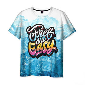 Мужская футболка 3D с принтом Free and Easy в Тюмени, 100% полиэфир | прямой крой, круглый вырез горловины, длина до линии бедер | beach | miami | граффити | желтый | закат | краски | лед | майами | надписи | панама | пляж | розовый | солнце | фламинго | яркие