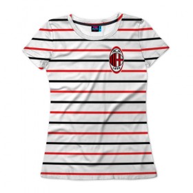 Женская футболка 3D с принтом AC Milan - Stripe white в Тюмени, 100% полиэфир ( синтетическое хлопкоподобное полотно) | прямой крой, круглый вырез горловины, длина до линии бедер | ac | fc | football | milan | милан | футбол