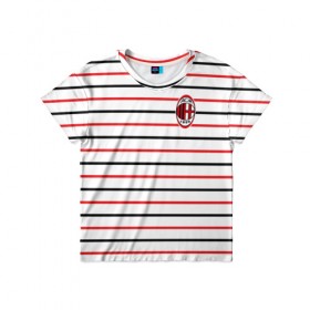 Детская футболка 3D с принтом AC Milan - Stripe white в Тюмени, 100% гипоаллергенный полиэфир | прямой крой, круглый вырез горловины, длина до линии бедер, чуть спущенное плечо, ткань немного тянется | ac | fc | football | milan | милан | футбол