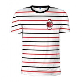 Мужская футболка 3D спортивная с принтом AC Milan - Stripe white в Тюмени, 100% полиэстер с улучшенными характеристиками | приталенный силуэт, круглая горловина, широкие плечи, сужается к линии бедра | ac | fc | football | milan | милан | футбол