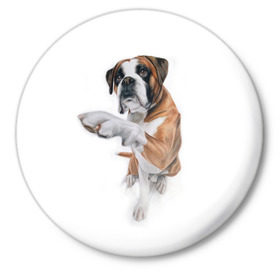 Значок с принтом Боксер в Тюмени,  металл | круглая форма, металлическая застежка в виде булавки | Тематика изображения на принте: боксер | друг | дружба | животное | пес | собака