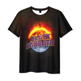 Мужская футболка 3D с принтом Black Sabbath земля в огне в Тюмени, 100% полиэфир | прямой крой, круглый вырез горловины, длина до линии бедер | Тематика изображения на принте: black sabbath | группа | метал | надпись | оззи | осборн | хард рок | хеви метал