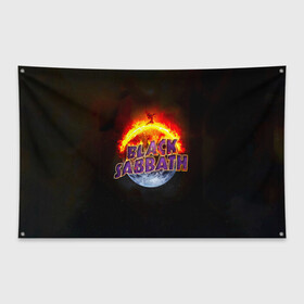 Флаг-баннер с принтом Black Sabbath земля в огне в Тюмени, 100% полиэстер | размер 67 х 109 см, плотность ткани — 95 г/м2; по краям флага есть четыре люверса для крепления | black sabbath | группа | метал | надпись | оззи | осборн | хард рок | хеви метал