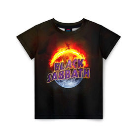 Детская футболка 3D с принтом Black Sabbath земля в огне в Тюмени, 100% гипоаллергенный полиэфир | прямой крой, круглый вырез горловины, длина до линии бедер, чуть спущенное плечо, ткань немного тянется | black sabbath | группа | метал | надпись | оззи | осборн | хард рок | хеви метал