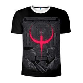 Мужская футболка 3D спортивная с принтом Quake champions в Тюмени, 100% полиэстер с улучшенными характеристиками | приталенный силуэт, круглая горловина, широкие плечи, сужается к линии бедра | quake