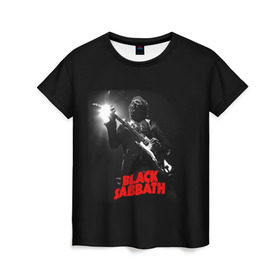 Женская футболка 3D с принтом Black Sabbath в Тюмени, 100% полиэфир ( синтетическое хлопкоподобное полотно) | прямой крой, круглый вырез горловины, длина до линии бедер | Тематика изображения на принте: black sabbath | ozzy osbourne | билл уорд | гизер батлер | гитара | группа | метал | музыка | надпись | оззи | осборн | песни | рок | солист | тони айомми | хард рок | хеви метал