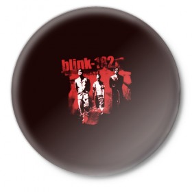 Значок с принтом Группа Blink-182 в Тюмени,  металл | круглая форма, металлическая застежка в виде булавки | blink | альтернативный рок | блинк | группа | красный | марк хоппус | музыка | мэтт скиба | надпись | панк | панк рок | песни | поп панк | рок | скейт панк | трэвис баркер