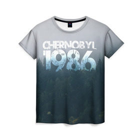 Женская футболка 3D с принтом Чернобыль 1986 в Тюмени, 100% полиэфир ( синтетическое хлопкоподобное полотно) | прямой крой, круглый вырез горловины, длина до линии бедер | 1986 | дым | завод | лес | опасность | радиация | чаэс | чернобыль | экология