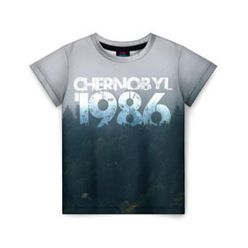 Детская футболка 3D с принтом Чернобыль 1986 в Тюмени, 100% гипоаллергенный полиэфир | прямой крой, круглый вырез горловины, длина до линии бедер, чуть спущенное плечо, ткань немного тянется | Тематика изображения на принте: 1986 | дым | завод | лес | опасность | радиация | чаэс | чернобыль | экология