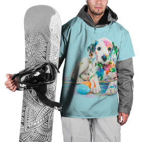 Накидка на куртку 3D с принтом Юный художник в Тюмени, 100% полиэстер |  | Тематика изображения на принте: animal | dog | дог | долматинец | друг | краски | собака | художник | щенок