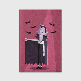 Обложка для паспорта матовая кожа с принтом Дракула в Тюмени, натуральная матовая кожа | размер 19,3 х 13,7 см; прозрачные пластиковые крепления | Тематика изображения на принте: dracula | halloween | helloween | вампир | день всех святых | детям | для детей | хеллоуин | хеловин | хэллоуин