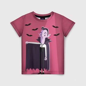 Детская футболка 3D с принтом Дракула в Тюмени, 100% гипоаллергенный полиэфир | прямой крой, круглый вырез горловины, длина до линии бедер, чуть спущенное плечо, ткань немного тянется | dracula | halloween | helloween | вампир | день всех святых | детям | для детей | хеллоуин | хеловин | хэллоуин