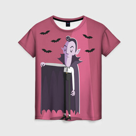 Женская футболка 3D с принтом Дракула в Тюмени, 100% полиэфир ( синтетическое хлопкоподобное полотно) | прямой крой, круглый вырез горловины, длина до линии бедер | dracula | halloween | helloween | вампир | день всех святых | детям | для детей | хеллоуин | хеловин | хэллоуин