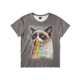 Детская футболка 3D с принтом Grumpy Cat в Тюмени, 100% гипоаллергенный полиэфир | прямой крой, круглый вырез горловины, длина до линии бедер, чуть спущенное плечо, ткань немного тянется | Тематика изображения на принте: animal | cat | grumpy cat | животное | кот | котенок | кошка | радуга