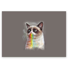 Поздравительная открытка с принтом Grumpy Cat в Тюмени, 100% бумага | плотность бумаги 280 г/м2, матовая, на обратной стороне линовка и место для марки
 | Тематика изображения на принте: animal | cat | grumpy cat | животное | кот | котенок | кошка | радуга