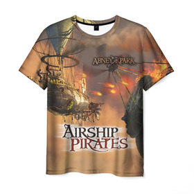 Мужская футболка 3D с принтом Airship pirates в Тюмени, 100% полиэфир | прямой крой, круглый вырез горловины, длина до линии бедер | steampunk