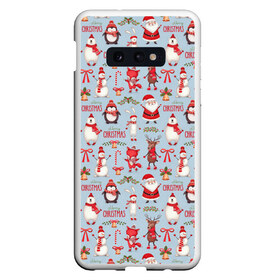 Чехол для Samsung S10E с принтом Рождественская Милота в Тюмени, Силикон | Область печати: задняя сторона чехла, без боковых панелей | дед мороз | заяц | колокольчик | лиса | лисичка | медведь | олень | омела | пингвин | санта клаус