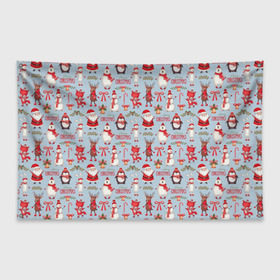 Флаг-баннер с принтом Рождественская Милота в Тюмени, 100% полиэстер | размер 67 х 109 см, плотность ткани — 95 г/м2; по краям флага есть четыре люверса для крепления | дед мороз | заяц | колокольчик | лиса | лисичка | медведь | олень | омела | пингвин | санта клаус