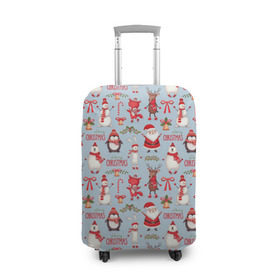 Чехол для чемодана 3D с принтом Рождественская Милота в Тюмени, 86% полиэфир, 14% спандекс | двустороннее нанесение принта, прорези для ручек и колес | дед мороз | заяц | колокольчик | лиса | лисичка | медведь | олень | омела | пингвин | санта клаус