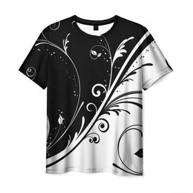 Мужская футболка 3D с принтом Цветочный узор в Тюмени, 100% полиэфир | прямой крой, круглый вырез горловины, длина до линии бедер | абстракция | белый | инь янь | модные | прикольные картинки | природа | растения | тренды | узоры | цветы | черный