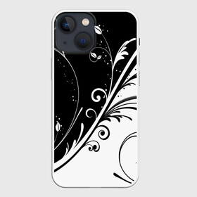 Чехол для iPhone 13 mini с принтом Цветочный узор Black  White в Тюмени,  |  | абстракция | белый | инь янь | модные | прикольные картинки | природа | растения | тренды | узоры | цветы | черный