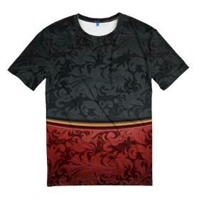 Мужская футболка 3D с принтом Узоры Black and Red в Тюмени, 100% полиэфир | прямой крой, круглый вырез горловины, длина до линии бедер | Тематика изображения на принте: красный | узоры | цветы | черный