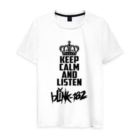 Мужская футболка хлопок с принтом Keep calm and listen Blink-182 в Тюмени, 100% хлопок | прямой крой, круглый вырез горловины, длина до линии бедер, слегка спущенное плечо. | 
