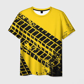 Мужская футболка 3D с принтом Следы покрышек в Тюмени, 100% полиэфир | прямой крой, круглый вырез горловины, длина до линии бедер | Тематика изображения на принте: колесо | отпечаток | покрышка | протектор | след | шина