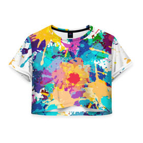 Женская футболка 3D укороченная с принтом Пятна краски в Тюмени, 100% полиэстер | круглая горловина, длина футболки до линии талии, рукава с отворотами | абстракция | брызги | краска | пятно