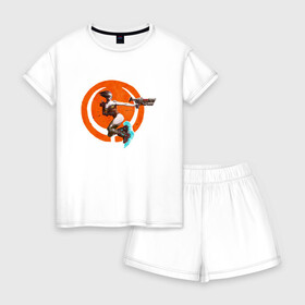 Женская пижама с шортиками хлопок с принтом Quake champions в Тюмени, 100% хлопок | футболка прямого кроя, шорты свободные с широкой мягкой резинкой | arena | champions | quakecon | квейк | квэйк | чемпионы | шутер