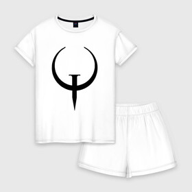 Женская пижама с шортиками хлопок с принтом Quake champions в Тюмени, 100% хлопок | футболка прямого кроя, шорты свободные с широкой мягкой резинкой | arena | champions | quakecon | квейк | квэйк | чемпионы | шутер