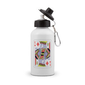 Бутылка спортивная с принтом Король буби в Тюмени, металл | емкость — 500 мл, в комплекте две пластиковые крышки и карабин для крепления | Тематика изображения на принте: азарт | атласная | бубей | бубны | карты | колода | масть