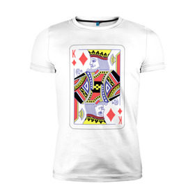 Мужская футболка премиум с принтом Король буби в Тюмени, 92% хлопок, 8% лайкра | приталенный силуэт, круглый вырез ворота, длина до линии бедра, короткий рукав | азарт | атласная | бубей | бубны | карты | колода | масть