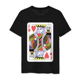 Мужская футболка хлопок с принтом Король черви в Тюмени, 100% хлопок | прямой крой, круглый вырез горловины, длина до линии бедер, слегка спущенное плечо. | азарт | атласная | карты | колода | масть | покер | червей | черви