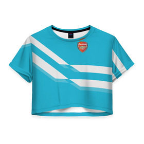 Женская футболка 3D укороченная с принтом Арсенал / FC Arsenal 2018 Blue в Тюмени, 100% полиэстер | круглая горловина, длина футболки до линии талии, рукава с отворотами | Тематика изображения на принте: 
