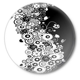 Значок с принтом Цветочный орнамент в Тюмени,  металл | круглая форма, металлическая застежка в виде булавки | Тематика изображения на принте: 