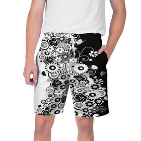 Мужские шорты 3D с принтом Цветочный орнамент в Тюмени,  полиэстер 100% | прямой крой, два кармана без застежек по бокам. Мягкая трикотажная резинка на поясе, внутри которой широкие завязки. Длина чуть выше колен | 