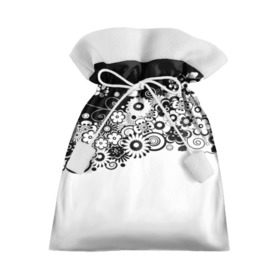 Подарочный 3D мешок с принтом Черно-белые цветы в Тюмени, 100% полиэстер | Размер: 29*39 см | Тематика изображения на принте: blossom | flower | garden stuff | green stuff | бабочки | узор | цветочный орнамент | цветы | цеточный узор