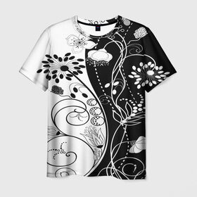 Мужская футболка 3D с принтом Retro flower в Тюмени, 100% полиэфир | прямой крой, круглый вырез горловины, длина до линии бедер | blossom | flower | garden stuff | green stuff | бабочки | узор | цветочный орнамент | цветы | цеточный узор