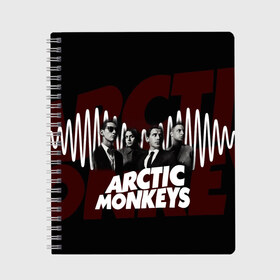 Тетрадь с принтом Группа Arctic Monkeys в Тюмени, 100% бумага | 48 листов, плотность листов — 60 г/м2, плотность картонной обложки — 250 г/м2. Листы скреплены сбоку удобной пружинной спиралью. Уголки страниц и обложки скругленные. Цвет линий — светло-серый
 | алекс тёрнер | арктик | арктические мартышки | гаражный | группа | дж ейми кук | инди рок | манкис | музыка | мэтт хелдер | ник о мэлли | обезьяна | постпанк ривайвл | психоделический | рок