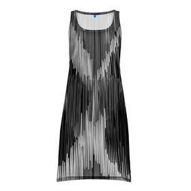 Платье-майка 3D с принтом Черно-белая штриховка в Тюмени, 100% полиэстер | полуприлегающий силуэт, широкие бретели, круглый вырез горловины, удлиненный подол сзади. | watercolor | абстракция красок | акварель | брызги красок | краска | потертость красок