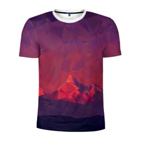 Мужская футболка 3D спортивная с принтом Mountain Polygon в Тюмени, 100% полиэстер с улучшенными характеристиками | приталенный силуэт, круглая горловина, широкие плечи, сужается к линии бедра | Тематика изображения на принте: 