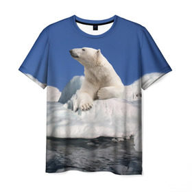 Мужская футболка 3D с принтом Арктика в Тюмени, 100% полиэфир | прямой крой, круглый вырез горловины, длина до линии бедер | animals | bear | ice | nature | polar bear | power | travel | белый медведь | животные | лёд | медведь | природа | путешествия | сила | снег