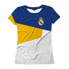 Женская футболка 3D с принтом Real Madrid 2018 #6 в Тюмени, 100% полиэфир ( синтетическое хлопкоподобное полотно) | прямой крой, круглый вырез горловины, длина до линии бедер | emirates | fc | real madrid | клуб | мяч | реал мадрид